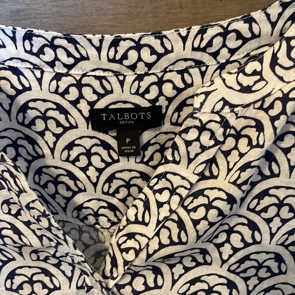 Talbots Petite P blue and white linen blouse - Picture 2 of 4